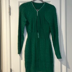 Never worn green cable knit sweater dress with zipper front (size S)